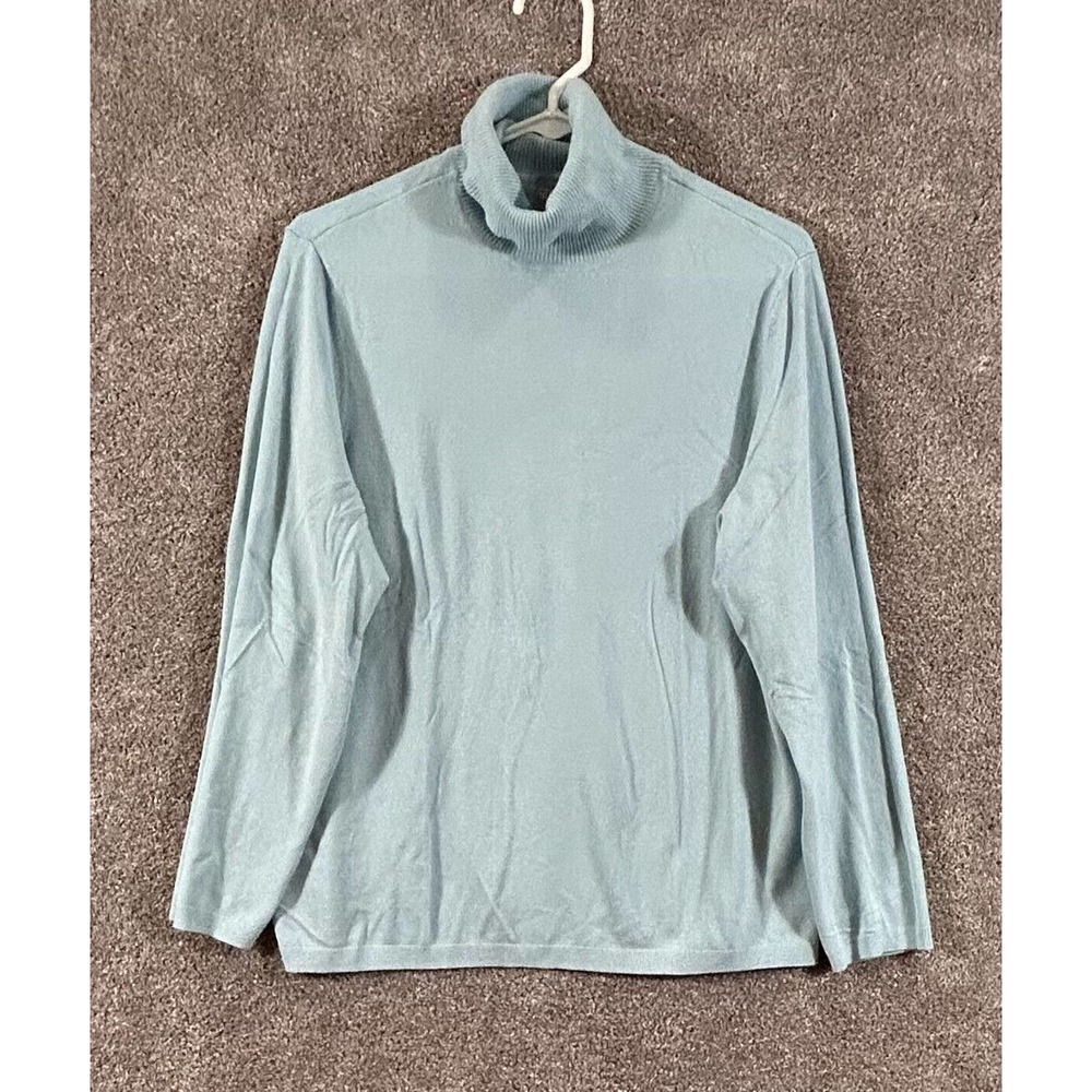 Chicos Sweater Womens 3=XL=16 Blue Ribbed Turtleneck Long Sleeve Pullover